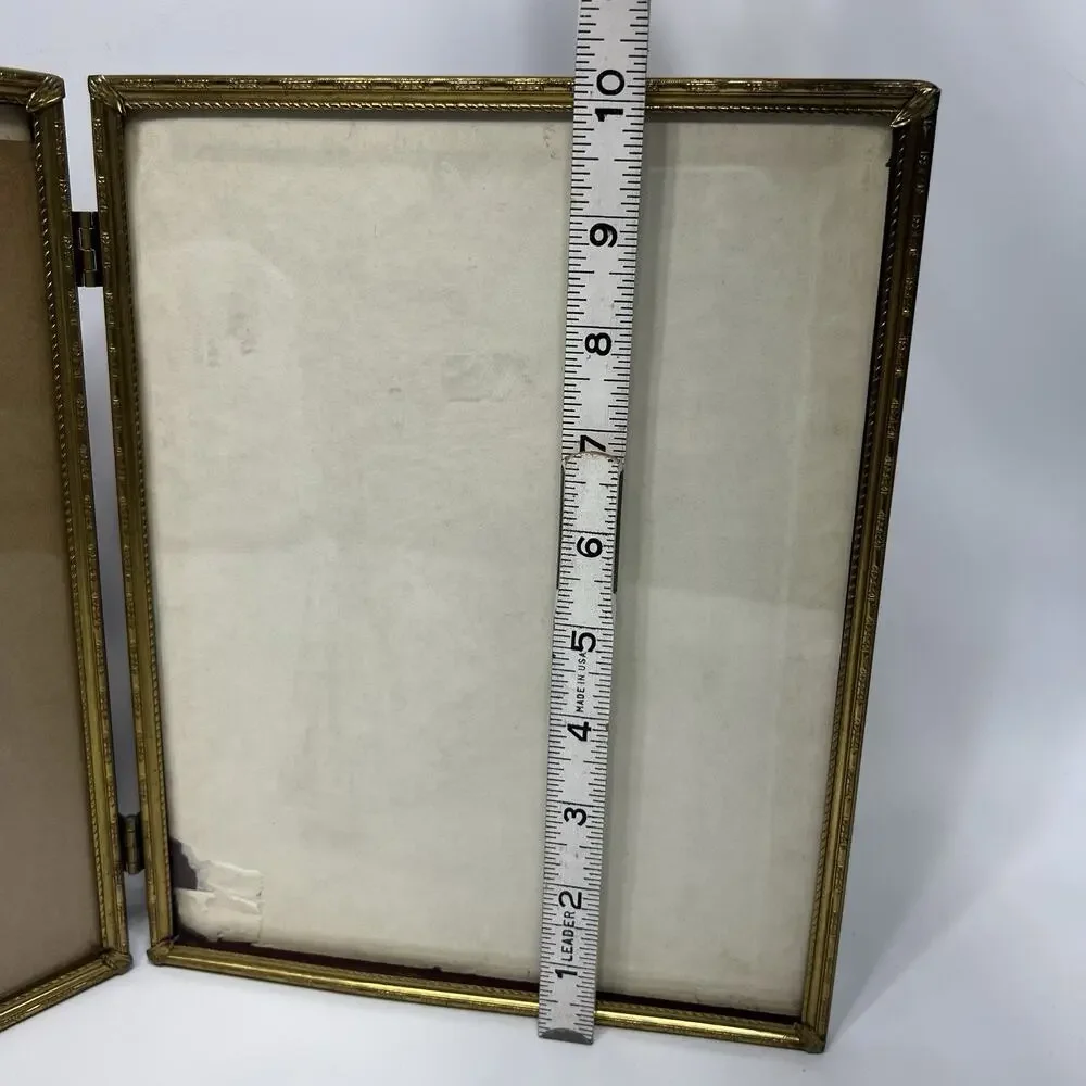 Vintage Gold Brass Hinged Double Picture Frame 8x10 Ornate Filigree Folding